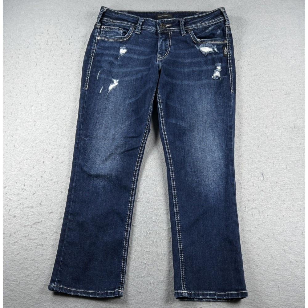 Silver Jeans Womens Suki Capri Blue Dark Wash Stretch Capris 31x22.5 (Fits: 31")